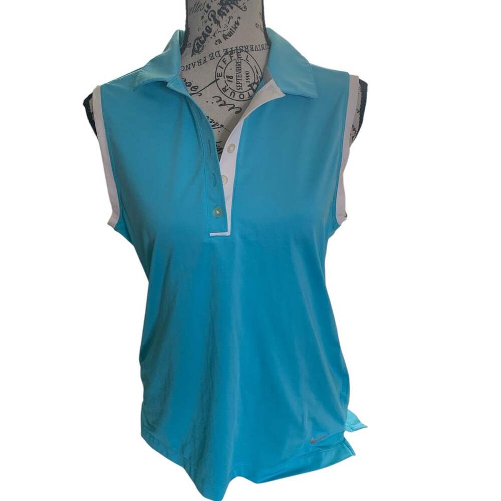 Nike Golf Dri-Fit Sleeveless Polo Shirt Women's Medium Aqua Blue V-Neck